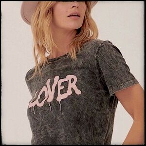 NWOT ★ "LOVER" Graffiti Text Black Mineral Vintage Acid Washed Graphic Tee